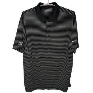 Nike Dri-Fit Men's Black & White Striped Polo Shirt with Sleeve Embroidery
